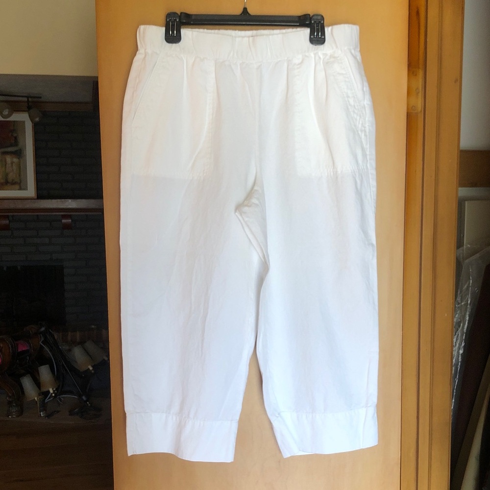 Talbots White Casual Cropped Elastic Waist Linen blend Pants size LP
